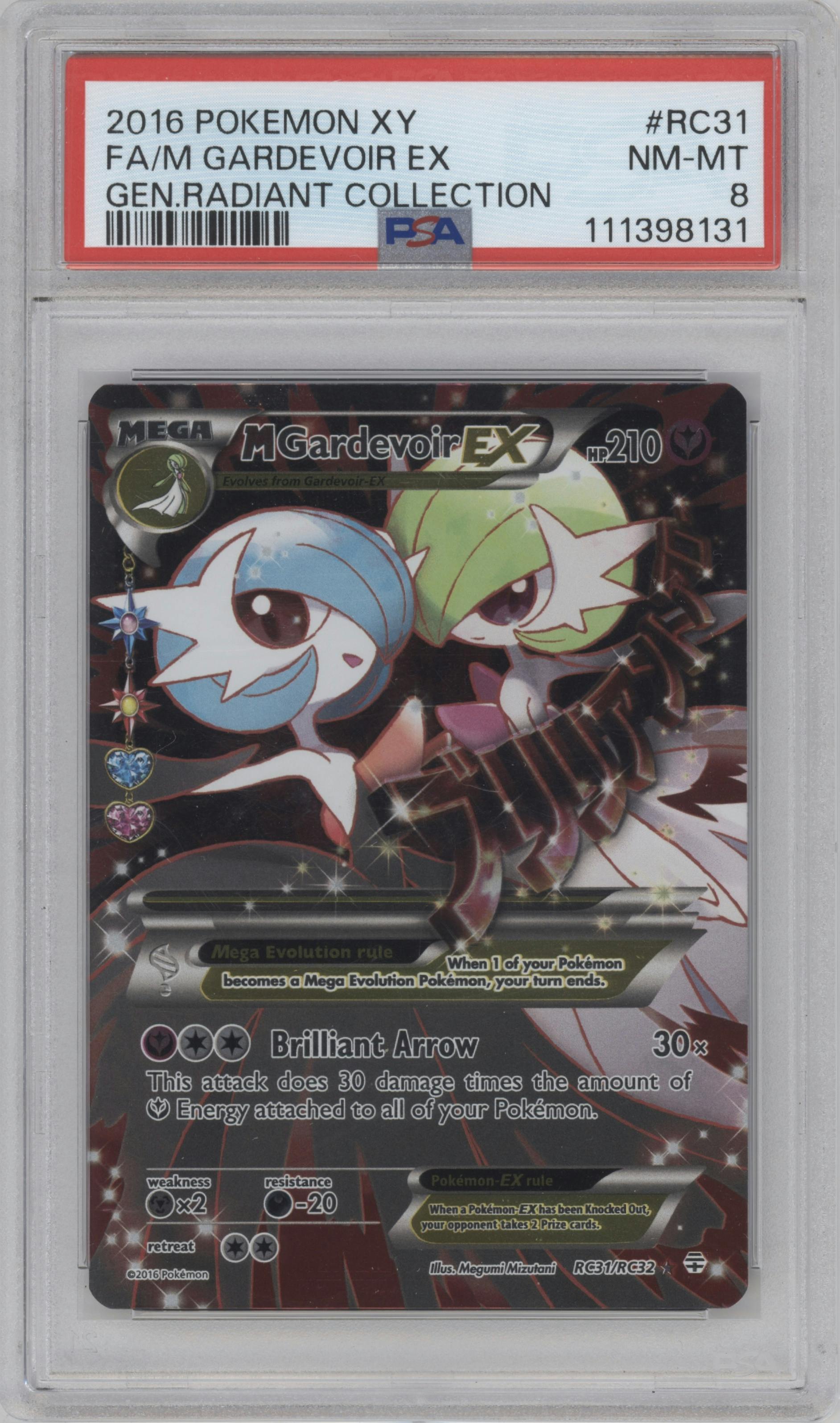 M Gardevoir EX from the 2016 Pokemon XY set graded by PSA and given an overall grade of 8.