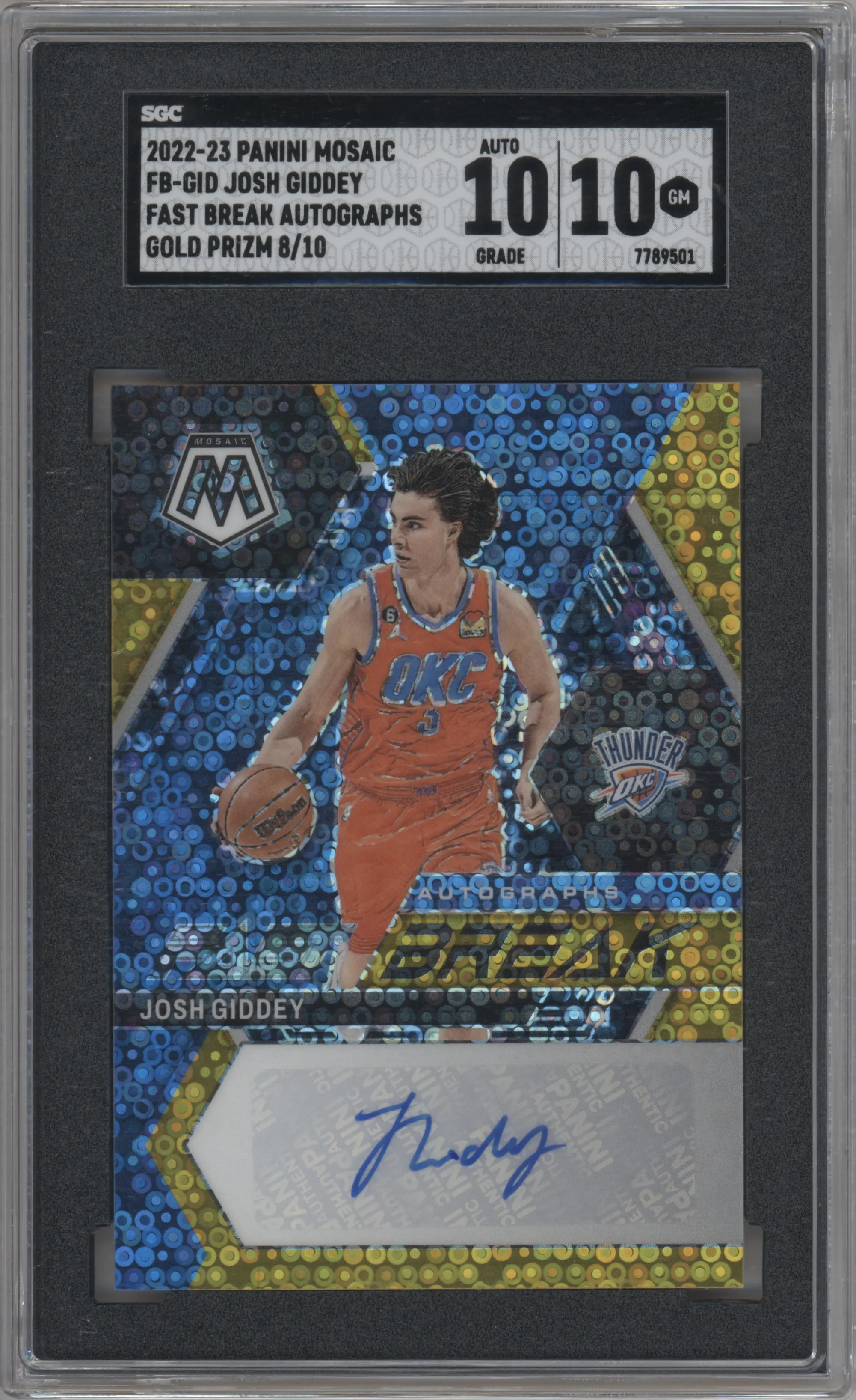 2022 Panini Mosaic Fast Break Auto Josh Giddey Gold SGC 10