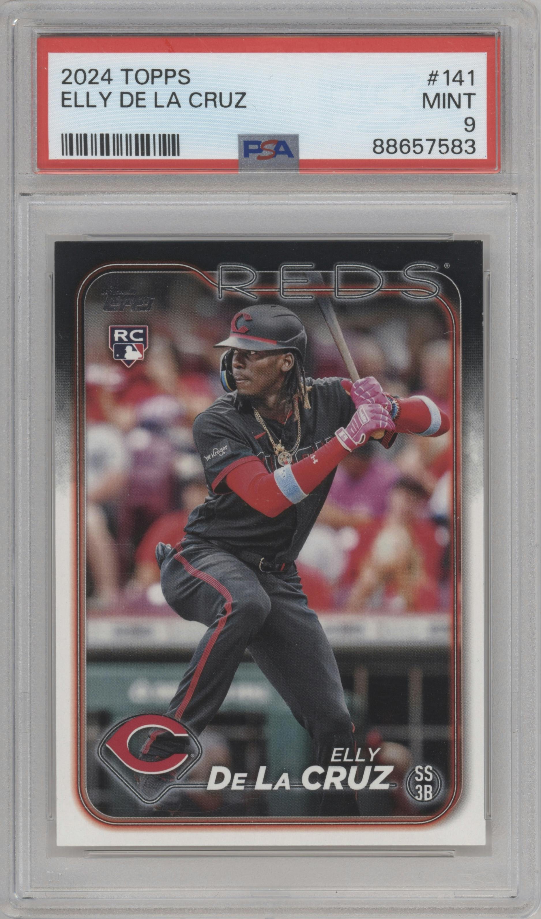 Elly De La Cruz from the 2024 Topps  set graded by PSA and given an overall grade of 9.
