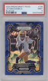 Jayden Daniels from the 2024 Panini Prizm Draft Picks set featuring a Blue Ice parallel graded by PSA and given an overall grade of 9.
