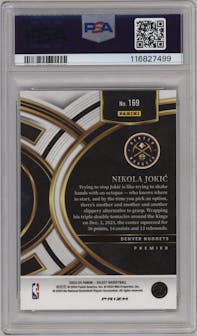 Nikola Jokic from the 2023-24 Panini Select  set featuring a Tiger parallel graded by PSA and given an overall grade of 10.