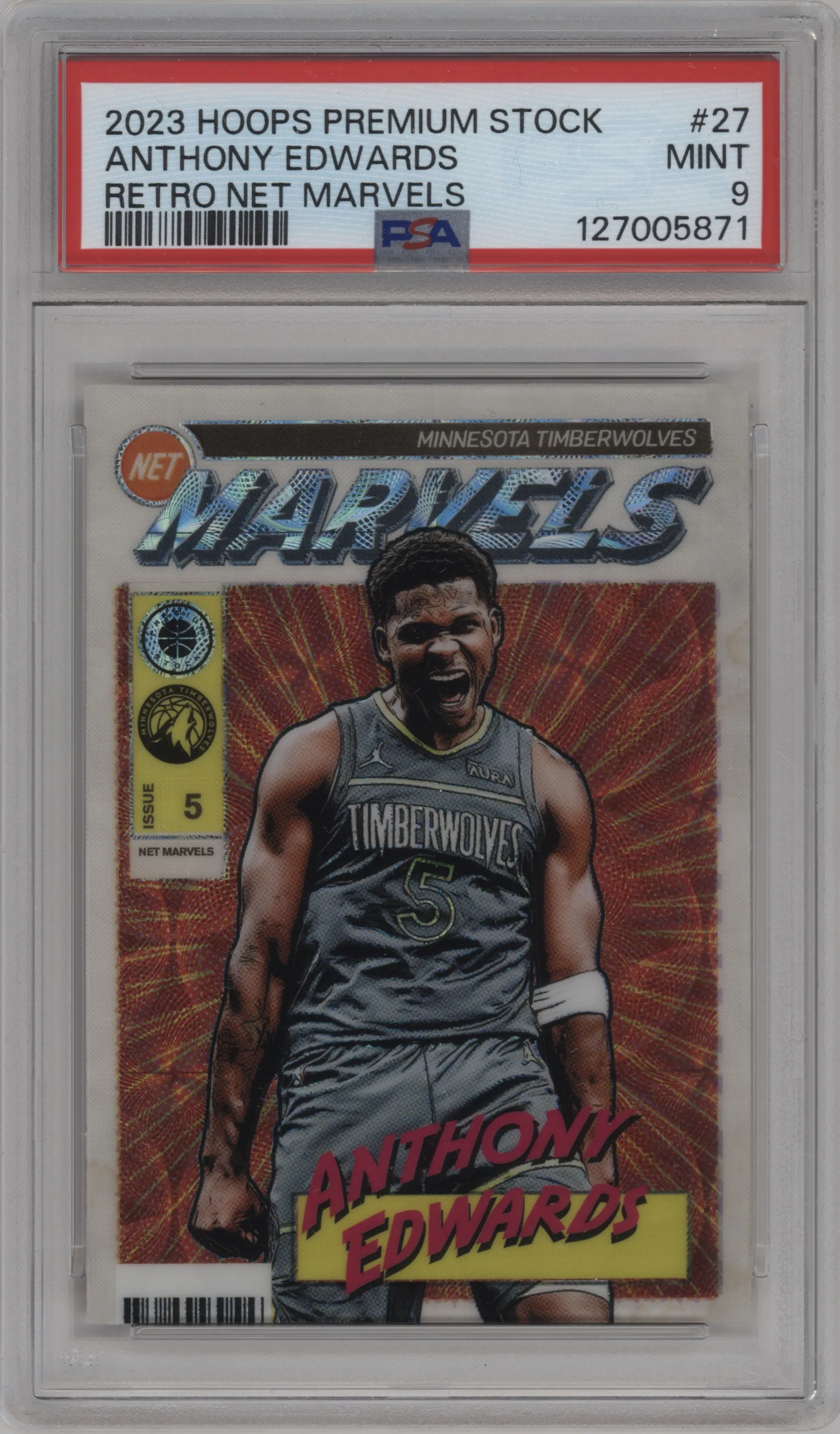 2023 Panini Hoops Premium Stock Retro Net Marvels Prem. Anthony Edwards #27 PSA 9