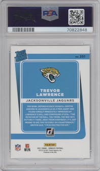 Trevor Lawrence from the 2021 Panini Donruss set graded by PSA and given an overall grade of 9.