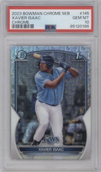 Xavier Isaac from the 2023 Bowman Mega Box set graded by PSA and given an overall grade of 10.