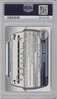 Xavier Isaac from the 2023 Bowman Mega Box set graded by PSA and given an overall grade of 10.