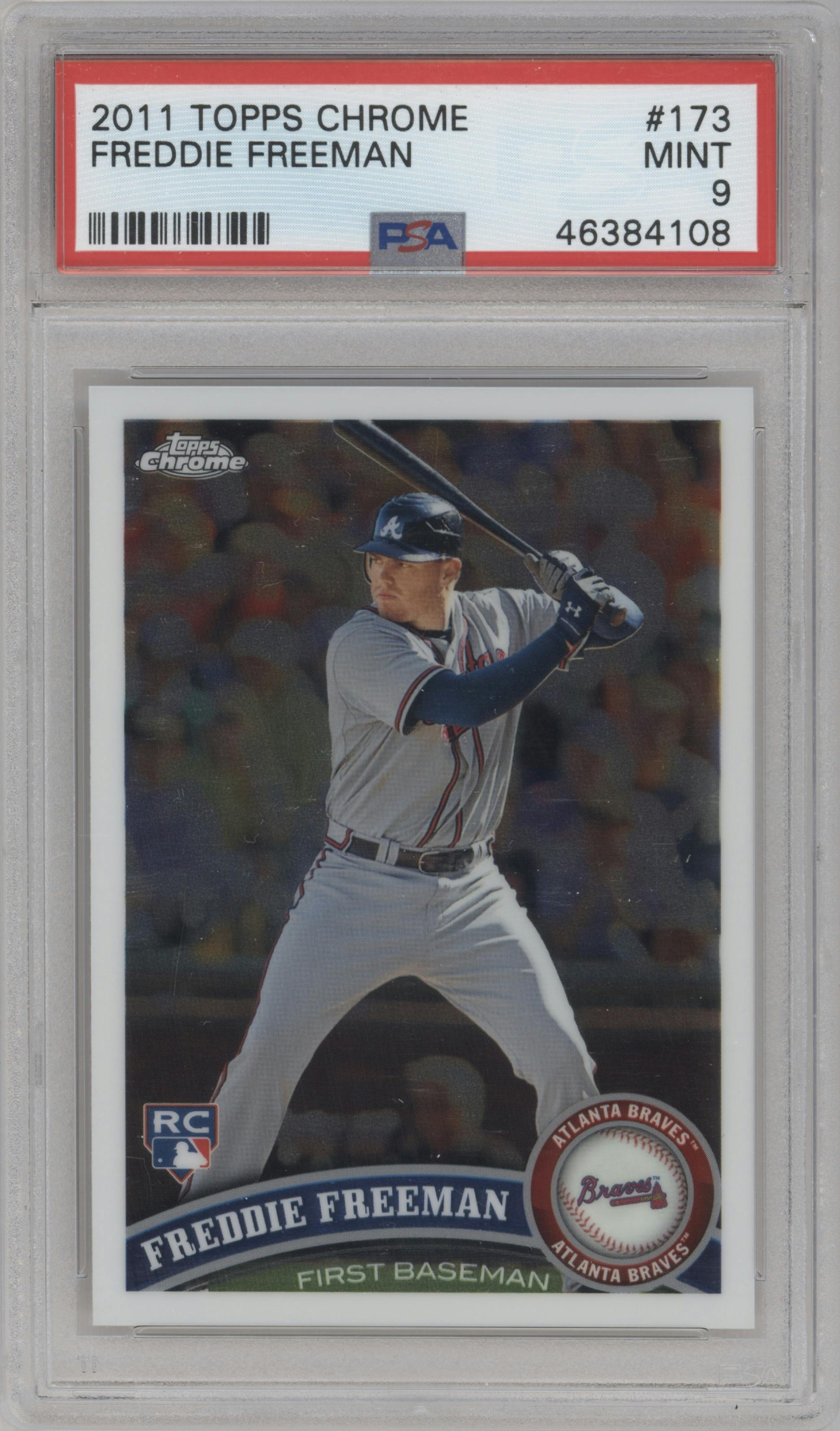 Freddie Freeman from the 2011 Topps Chrome set graded by PSA and given an overall grade of 9.