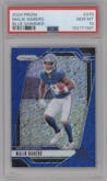 Malik Nabers from the 2024 Panini Prizm set featuring a Blue Shimmer parallel graded by PSA and given an overall grade of 10.