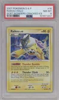 Raikou from the 2007 Pokemon D&P set graded by PSA and given an overall grade of 8.