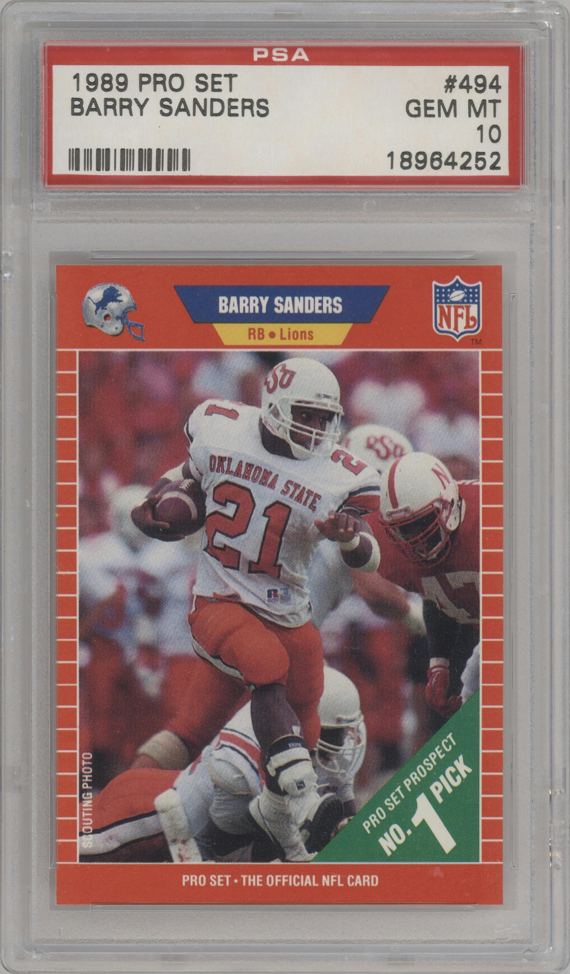 Barry Sanders from the 1989 Pro Set set graded by PSA and given an overall grade of 10.