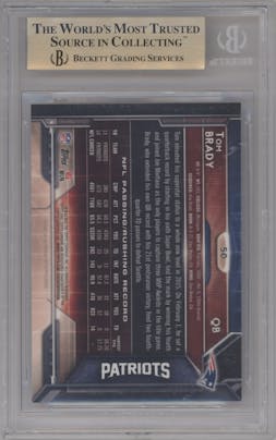Tom Brady from the 2015 Topps Chrome set graded by Beckett and given an overall grade of 10.