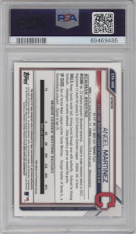 Angel Martinez from the 2021 Bowman set featuring a Refractor parallel graded by PSA and given an overall grade of 10.