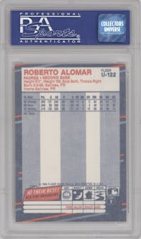 Roberto Alomar  from the 1988 Fleer Update set featuring a Glossy parallel graded by PSA and given an overall grade of 9.
