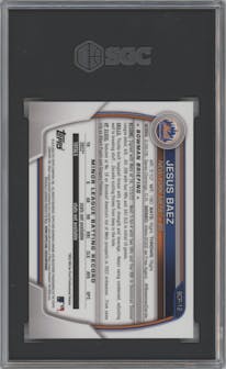 Jesus Baez from the 2023 Bowman  set featuring a Yellow Refractor  parallel graded by SGC and given an overall grade of 9.5.