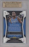 Kevin Durant from the 2014-15 Panini Select set featuring a Green Prizm parallel graded by Beckett and given an overall grade of 10.