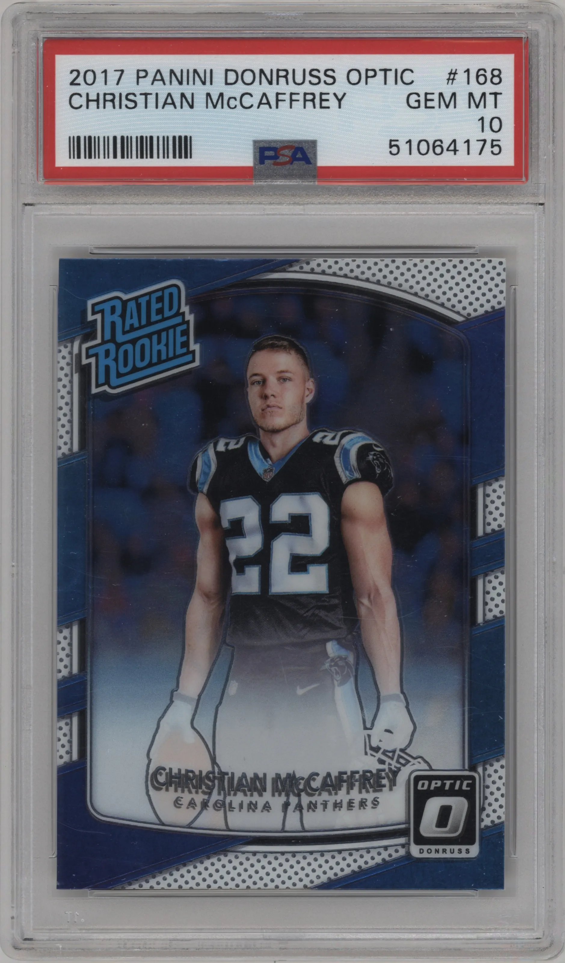 2017 Panini Donruss Optic Rated Rookie Christian McCaffrey #168 PSA 10