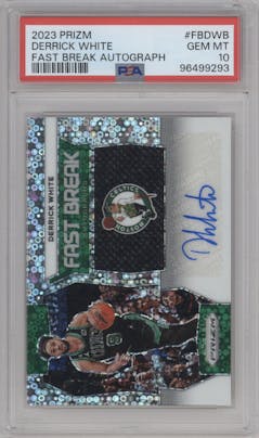 Derrick White from the 2023-24 Panini Prizm set graded by PSA and given an overall grade of 10.
