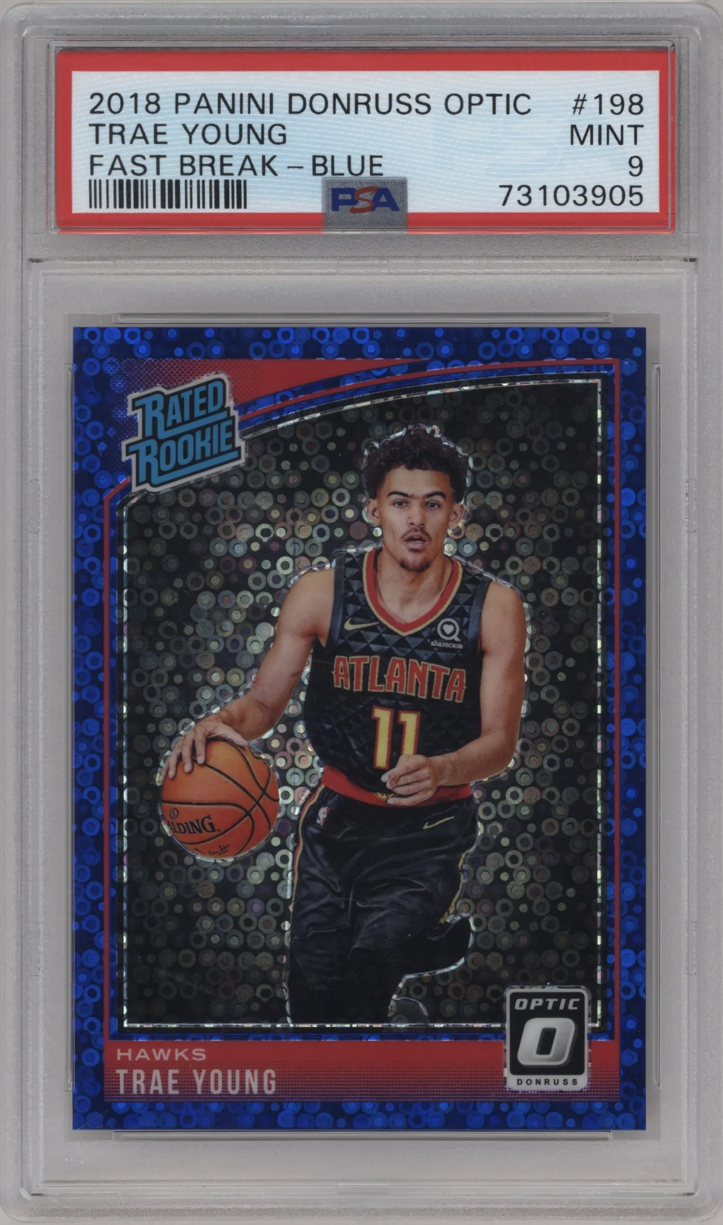 2018 Panini Donruss Optic Rated Rookie Trae Young Fast Break Blue #198 PSA 9