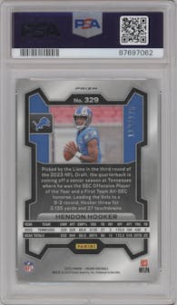 Hendon Hooker from the 2023 Panini Prizm set featuring a Hyper parallel graded by PSA and given an overall grade of 10.
