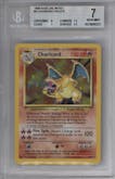Charizard from the 1999 Pokemon set graded by Beckett and given an overall grade of 7.