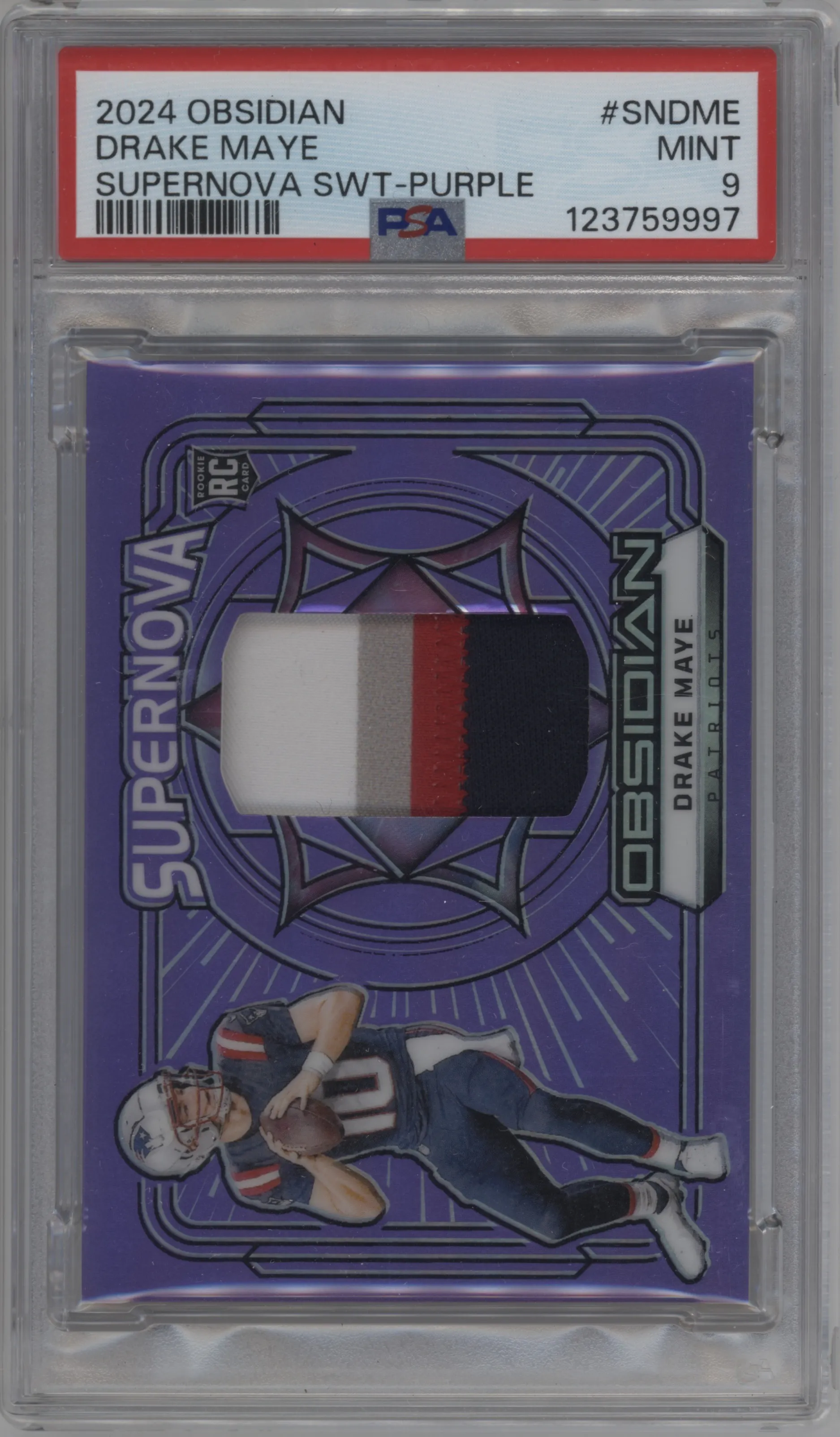 2024 Panini Obsidian Supernova Swch. Drake Maye Purple #SN-DME PSA 9