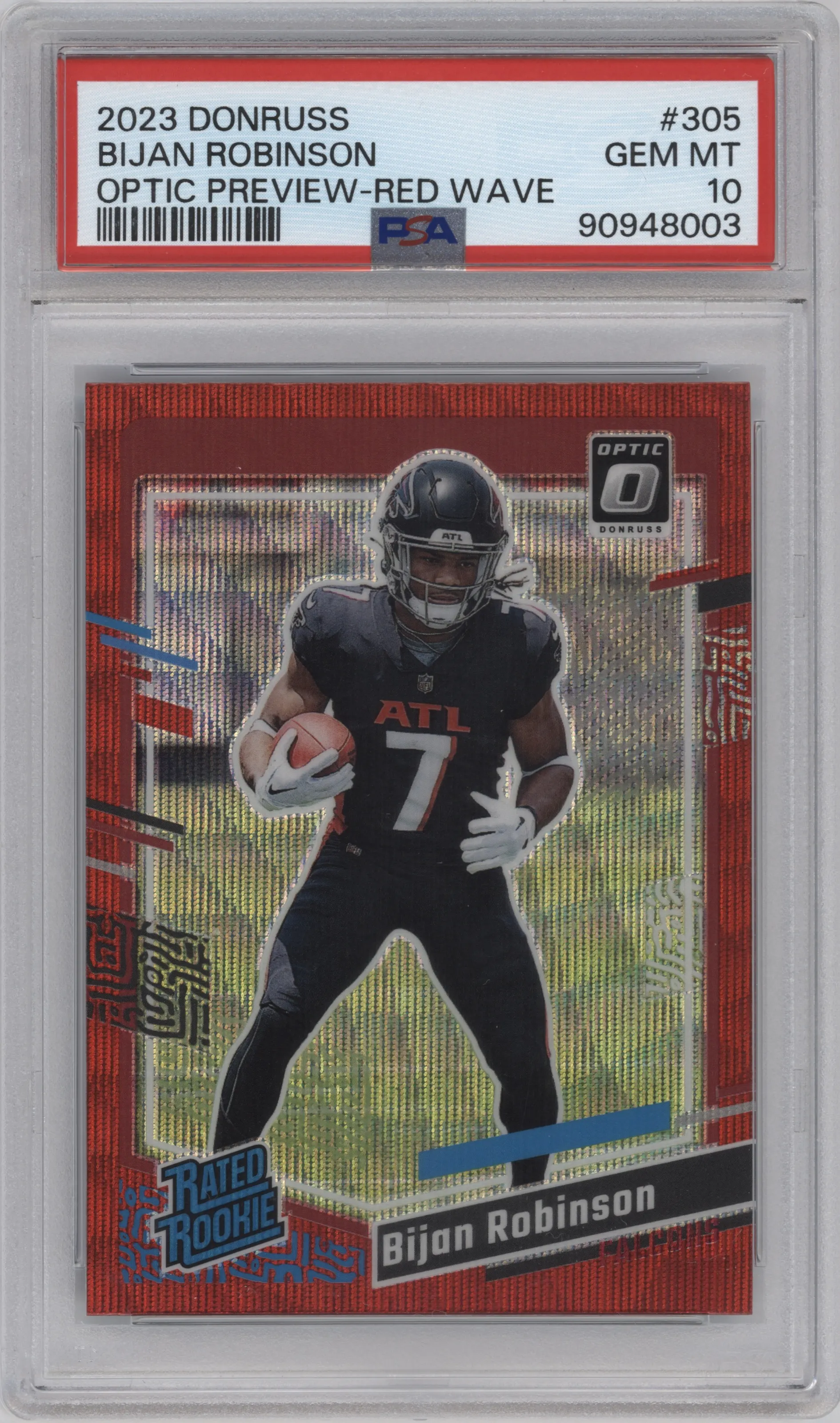 2023 Panini Donruss Opt.Rtd.Rke.Prev. Bijan Robinson Red Wave #305 PSA 10