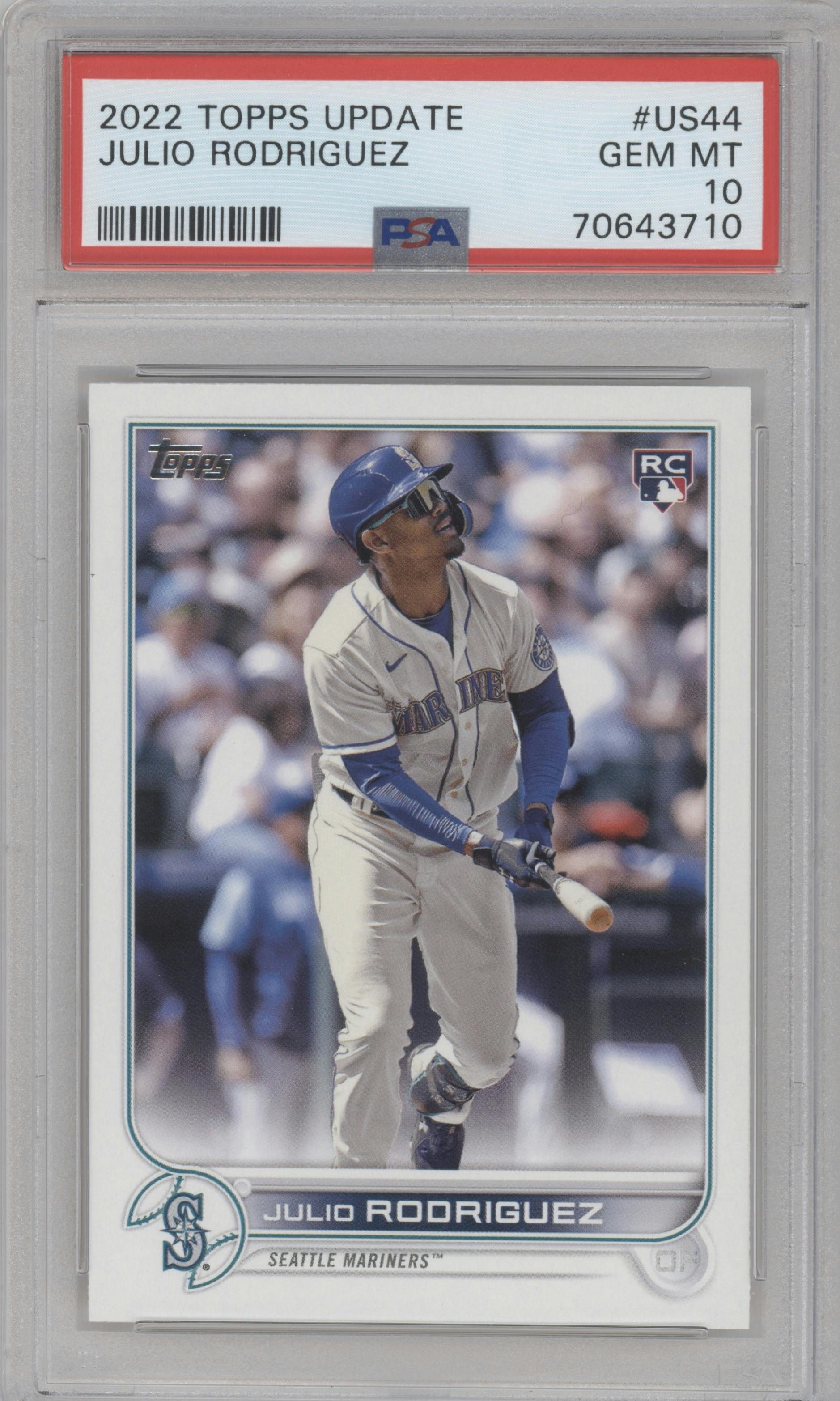 Julio Rodriguez from the 2022 Topps Update  set graded by PSA and given an overall grade of 10.