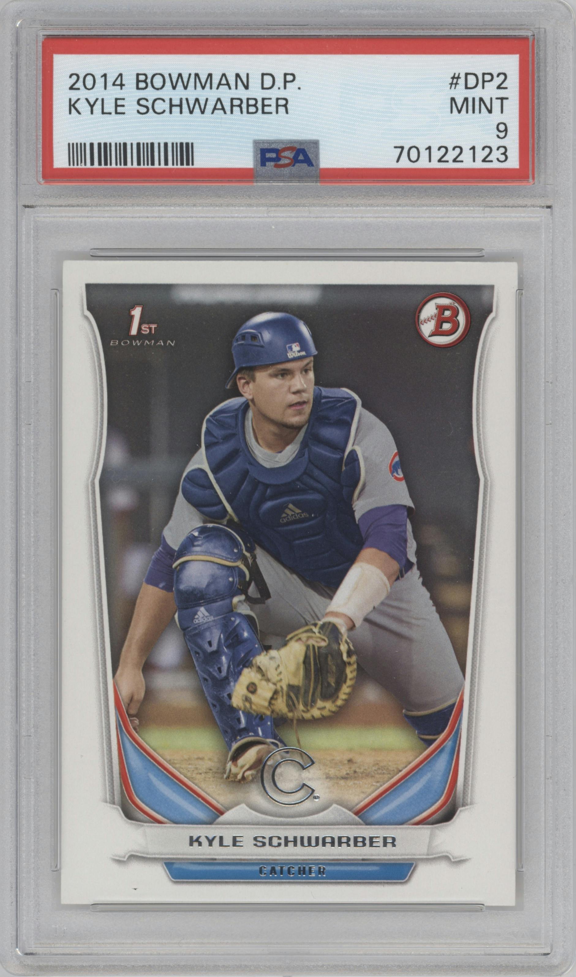 Kyle Schwarber from the 2014 Bowman Draft  set graded by PSA and given an overall grade of 9.