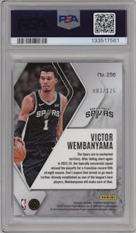 Victor Wembanyama from the 2023-24 Panini Phoenix set featuring a White Ice Phoenix parallel graded by PSA and given an overall grade of 10.