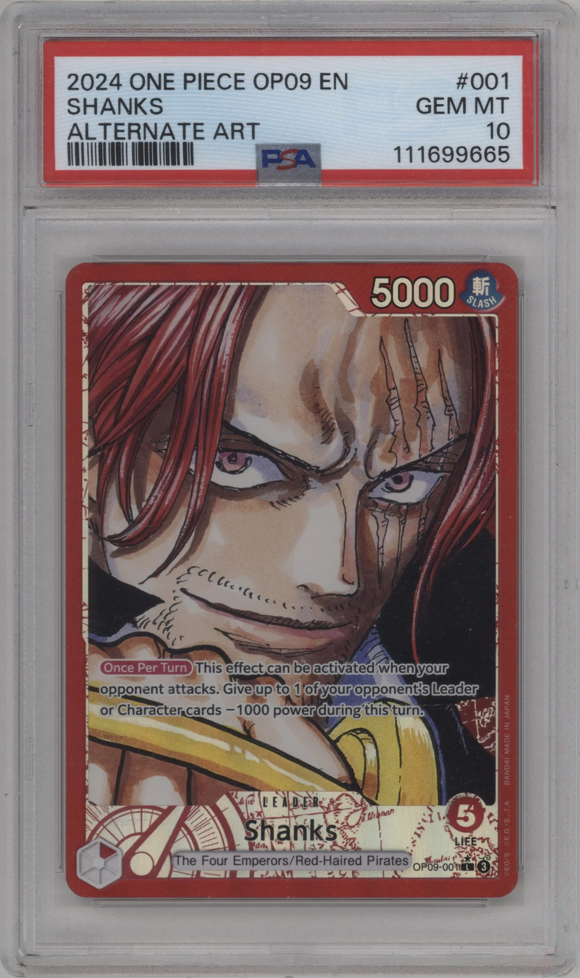 2024 One Piece Emperors in the New World Shanks Alternate Art L #OP09-001 L PSA 10