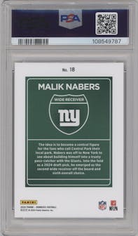 Malik Nabers  from the 2024 Donruss set graded by PSA and given an overall grade of 10.