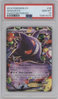 Gengar EX from the 2014 Pokemon XY set graded by PSA and given an overall grade of 10.