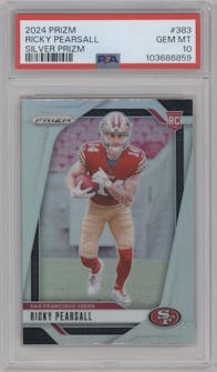 Ricky Pearsall from the 2024 Panini Prizm set featuring a Silver Prizm parallel graded by PSA and given an overall grade of 10.