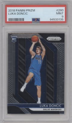Luka Doncic from the 2018-19 Panini Prizm set graded by PSA and given an overall grade of 9.