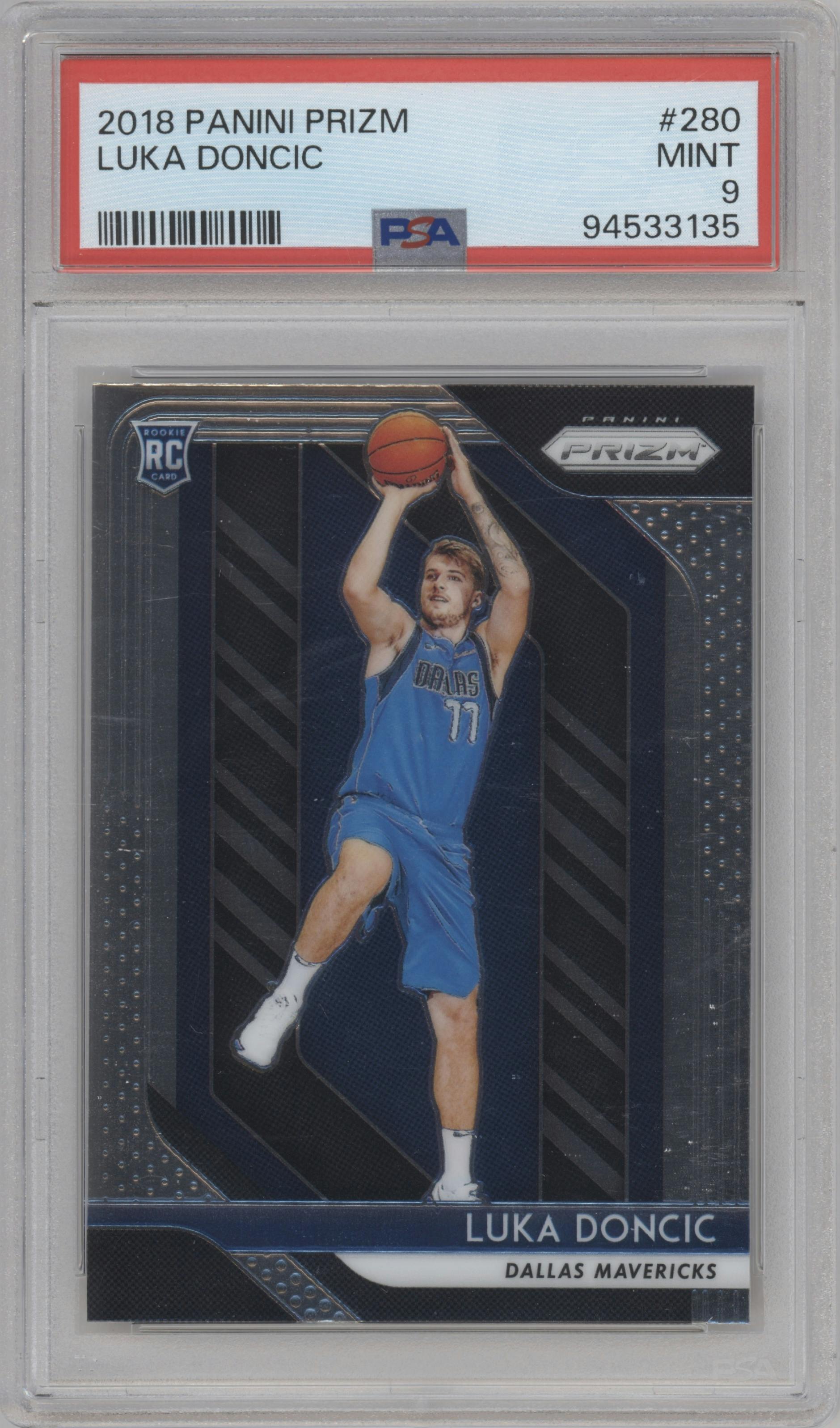 Luka Doncic from the 2018-19 Panini Prizm set graded by PSA and given an overall grade of 9.