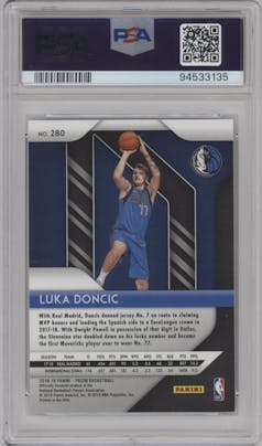 Luka Doncic from the 2018-19 Panini Prizm set graded by PSA and given an overall grade of 9.