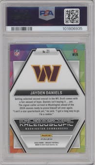 Jayden Daniels from the 2024 Panini Mosaic set graded by PSA and given an overall grade of 10.