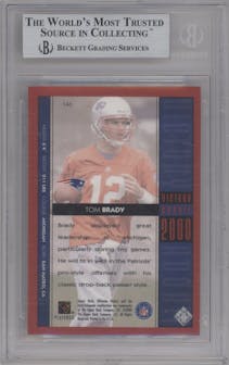 Tom Brady from the 2000 Upper Deck Ultimate Victory set graded by Beckett and given an overall grade of 9.
