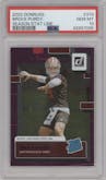 Brock Purdy from the 2022 Panini Donruss set featuring a Season Stat Line parallel graded by PSA and given an overall grade of 10.