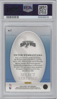 Victor Wembanyama from the 2023-24 Panini Select  set graded by PSA and given an overall grade of 10.
