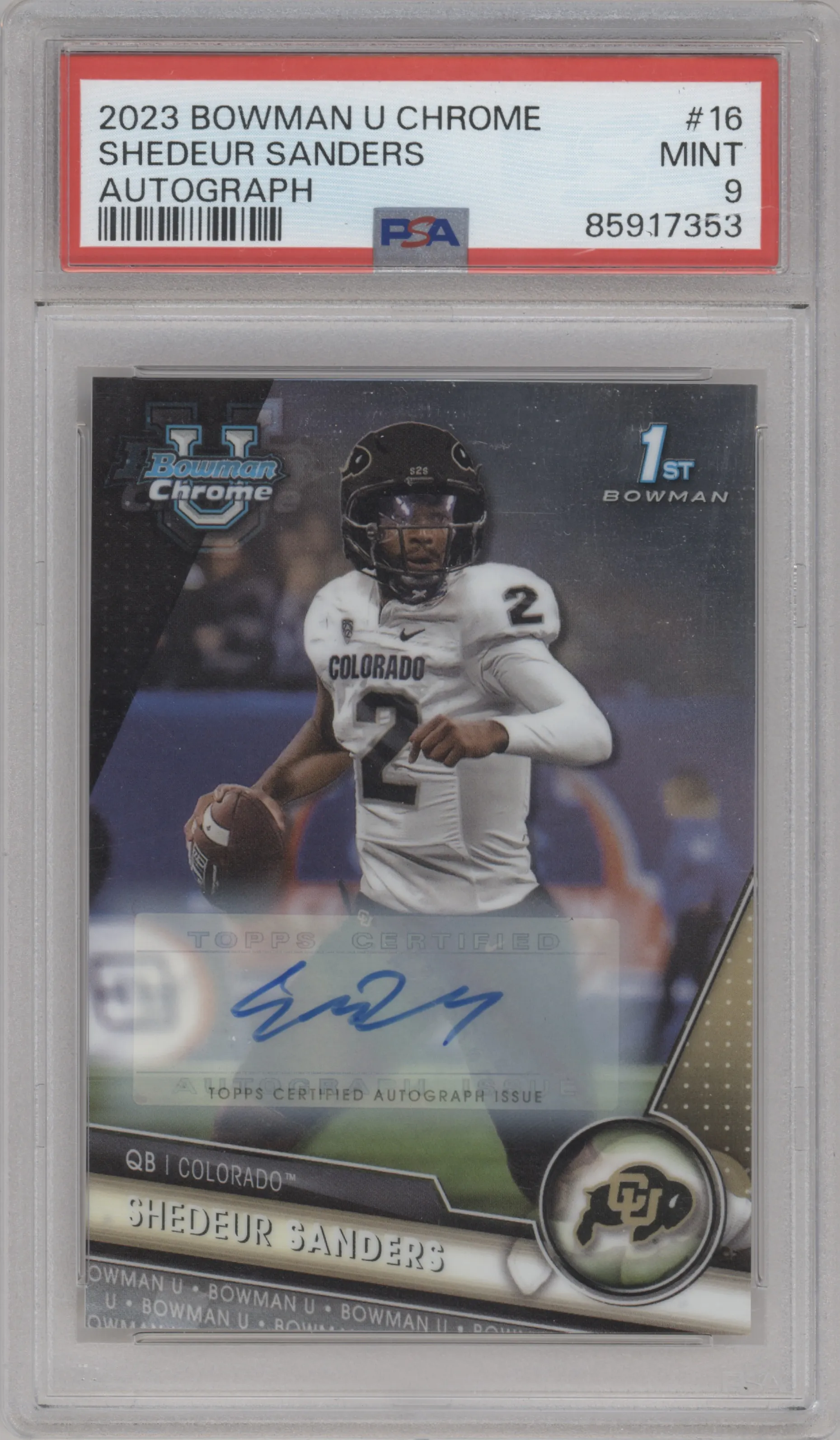 2023 Bowman Chrome University Chr.Pros.Auto Shedeur Sanders PSA 9