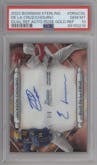 Elly De La Cruz/Jackson Chourio from the 2023 Bowman Sterling set featuring a Rose Gold parallel graded by PSA and given an overall grade of 10.