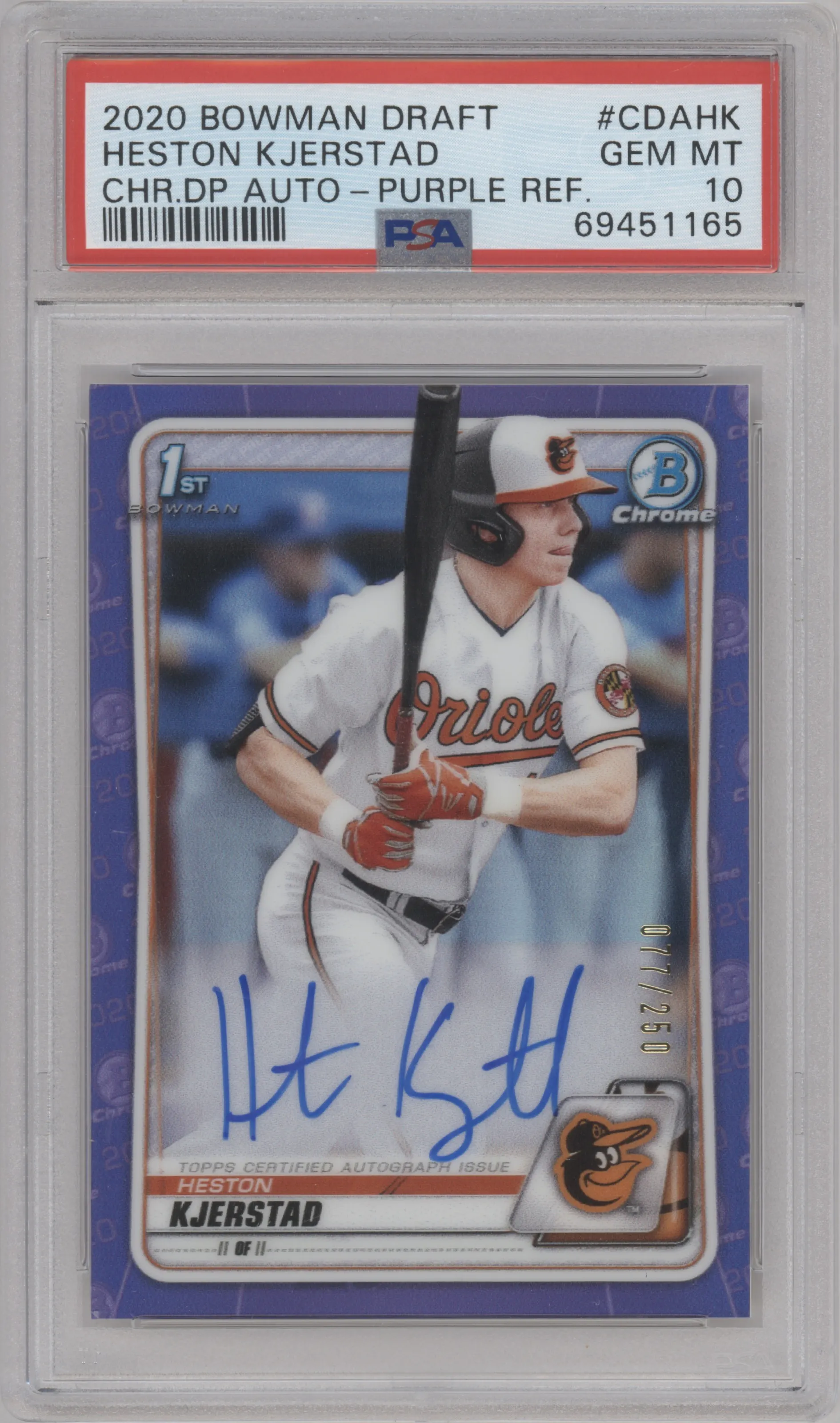 2020 Bowman Draft Chr.DP Auto Heston Kjerstad Purple Refractor PSA 10