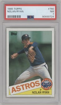 Nolan Ryan from the 1985 Topps set graded by PSA and given an overall grade of 7.
