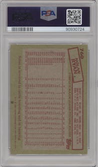 Nolan Ryan from the 1985 Topps set graded by PSA and given an overall grade of 7.