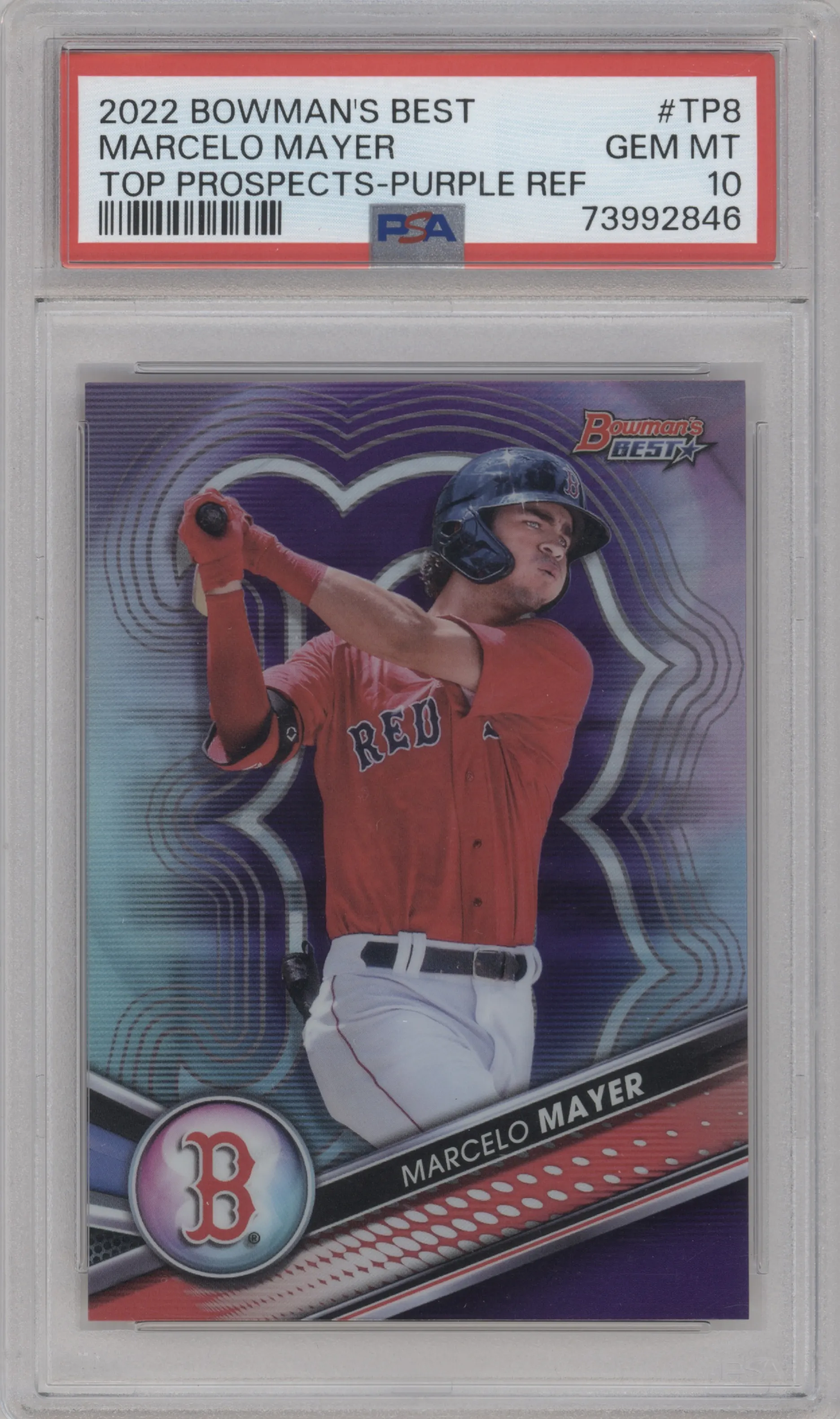 2022 Bowman’s Best Top Prospects Marcelo Mayer Purple Refractor PSA 10