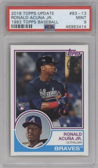 Ronald Acuna Jr. from the 2018 Topps Update set graded by PSA and given an overall grade of 9.