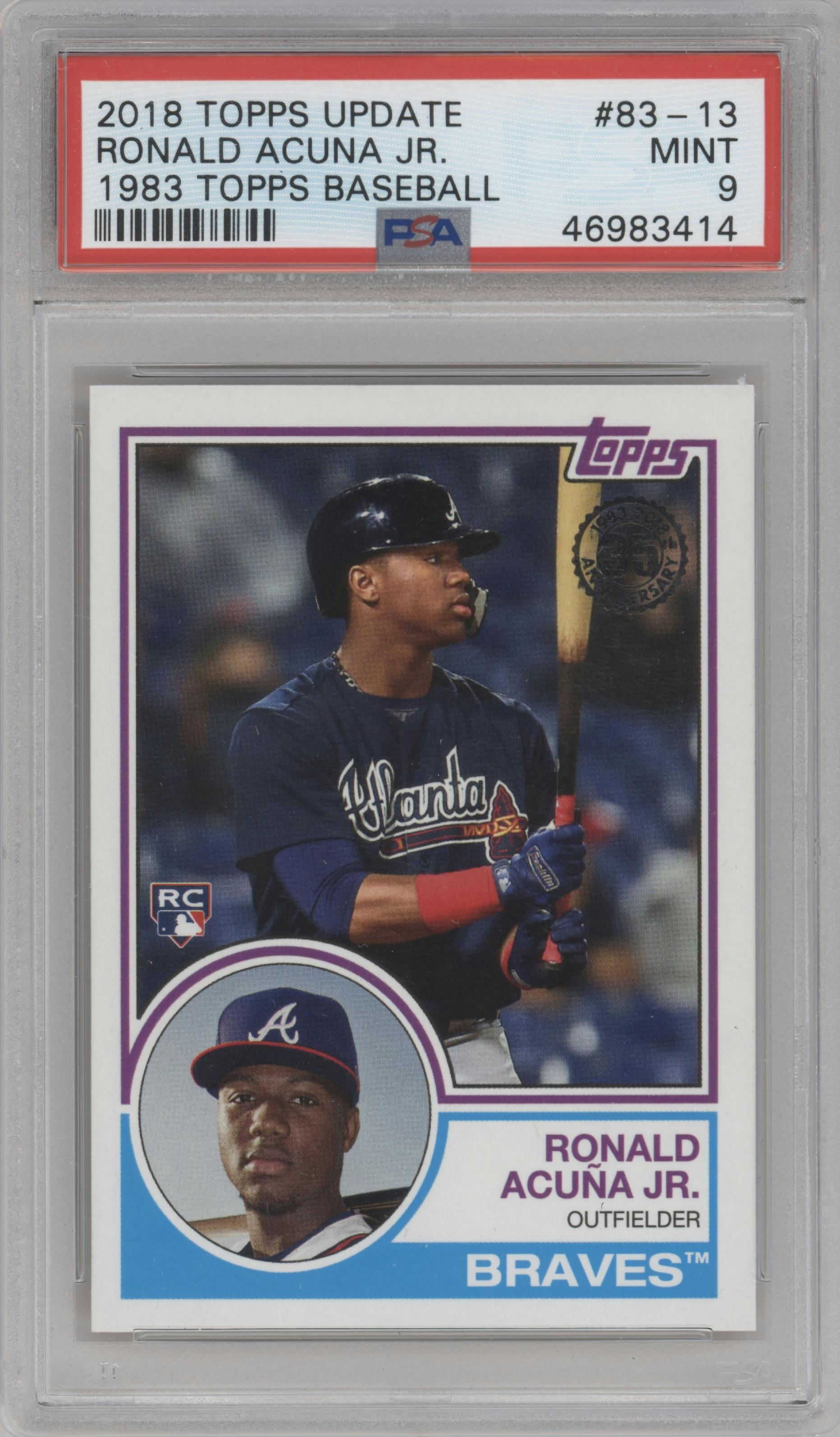 Ronald Acuna Jr. from the 2018 Topps Update set graded by PSA and given an overall grade of 9.
