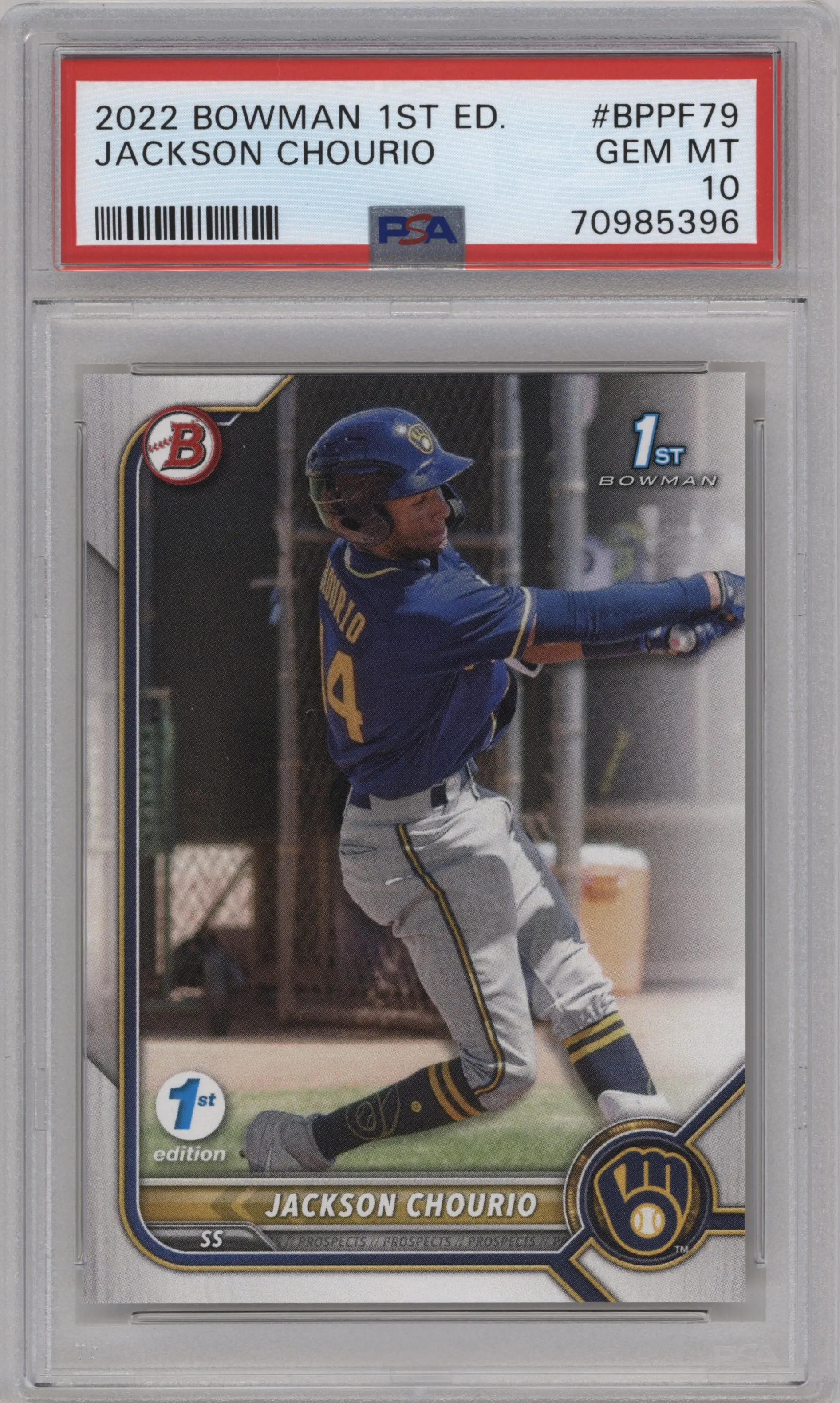 2022 Bowman 1st Edition Prospect Jackson Chourio #BPPF-79 PSA 10