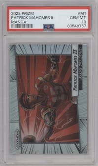 Patrick Mahomes II  from the 2022 Panini Prizm set graded by PSA and given an overall grade of 10.