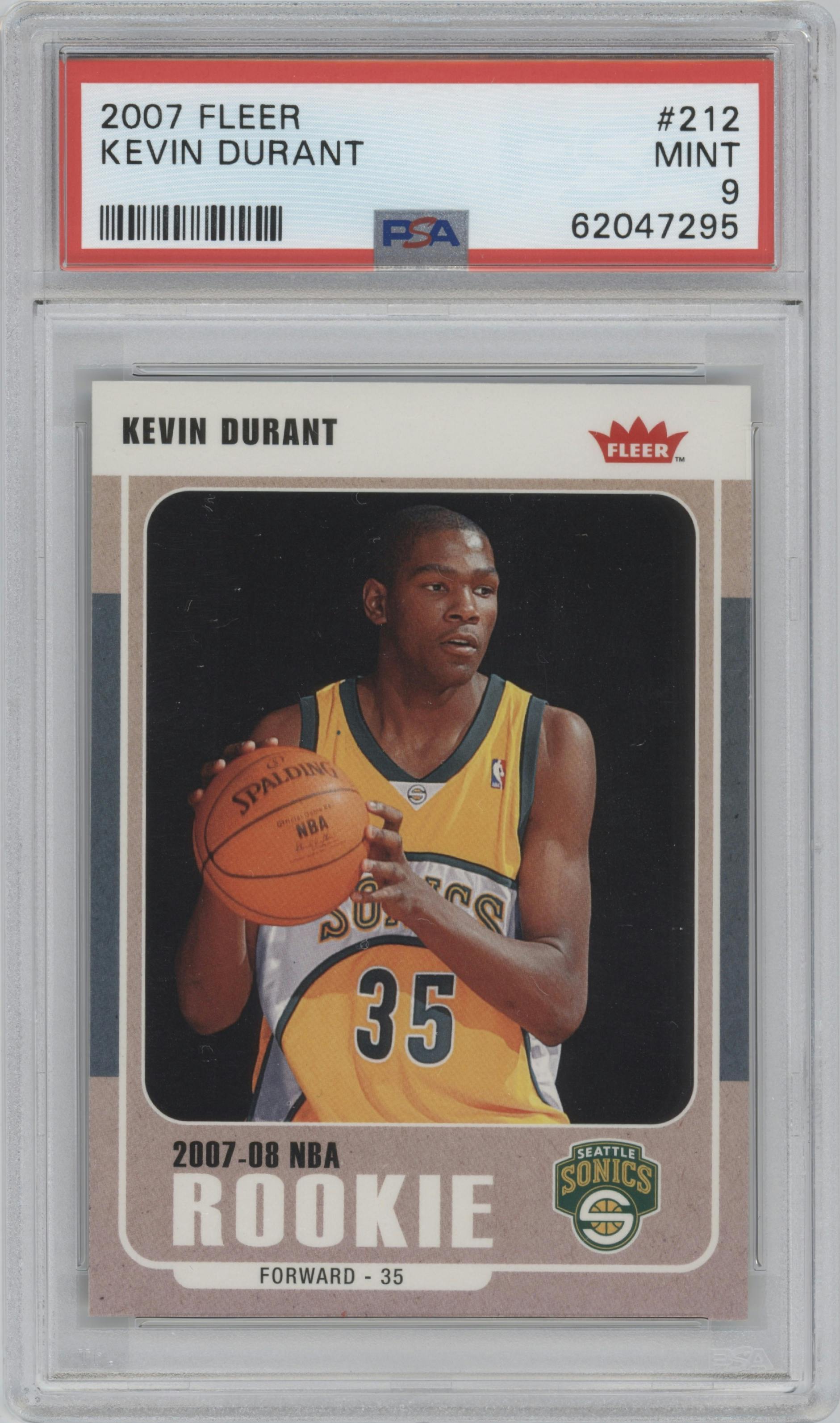 Kevin Durant from the 2007-08 Fleer set graded by PSA and given an overall grade of 9.